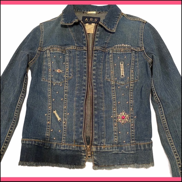 ABS BLING BEDAZZLED JEAN JACKET WORN ONCE Sz P - Picture 7 of 8